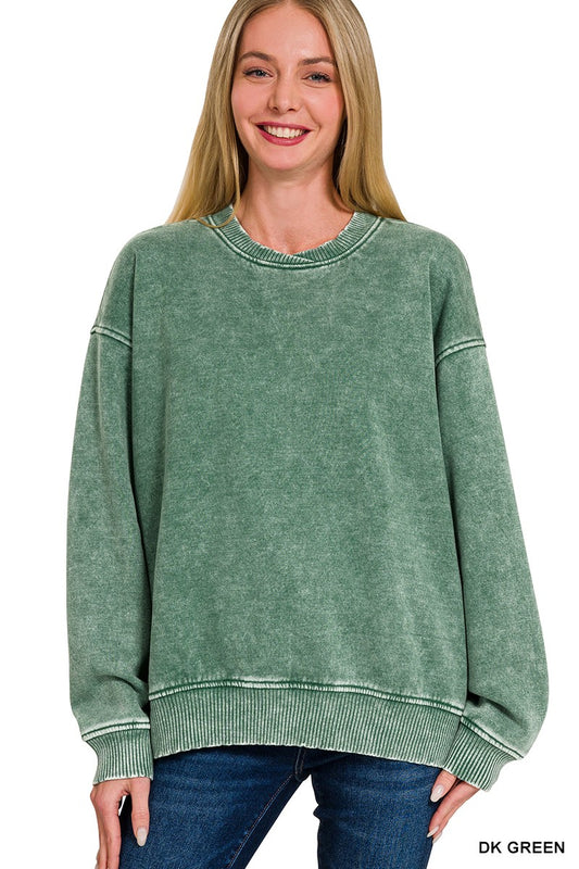 French Terry Pigment Dye & Enzyme Washing Pullover DK GREEN