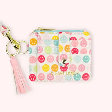 COLORFUL WALLET KEYCHAIN  BLUSH RAINBOW SMILEY FACE