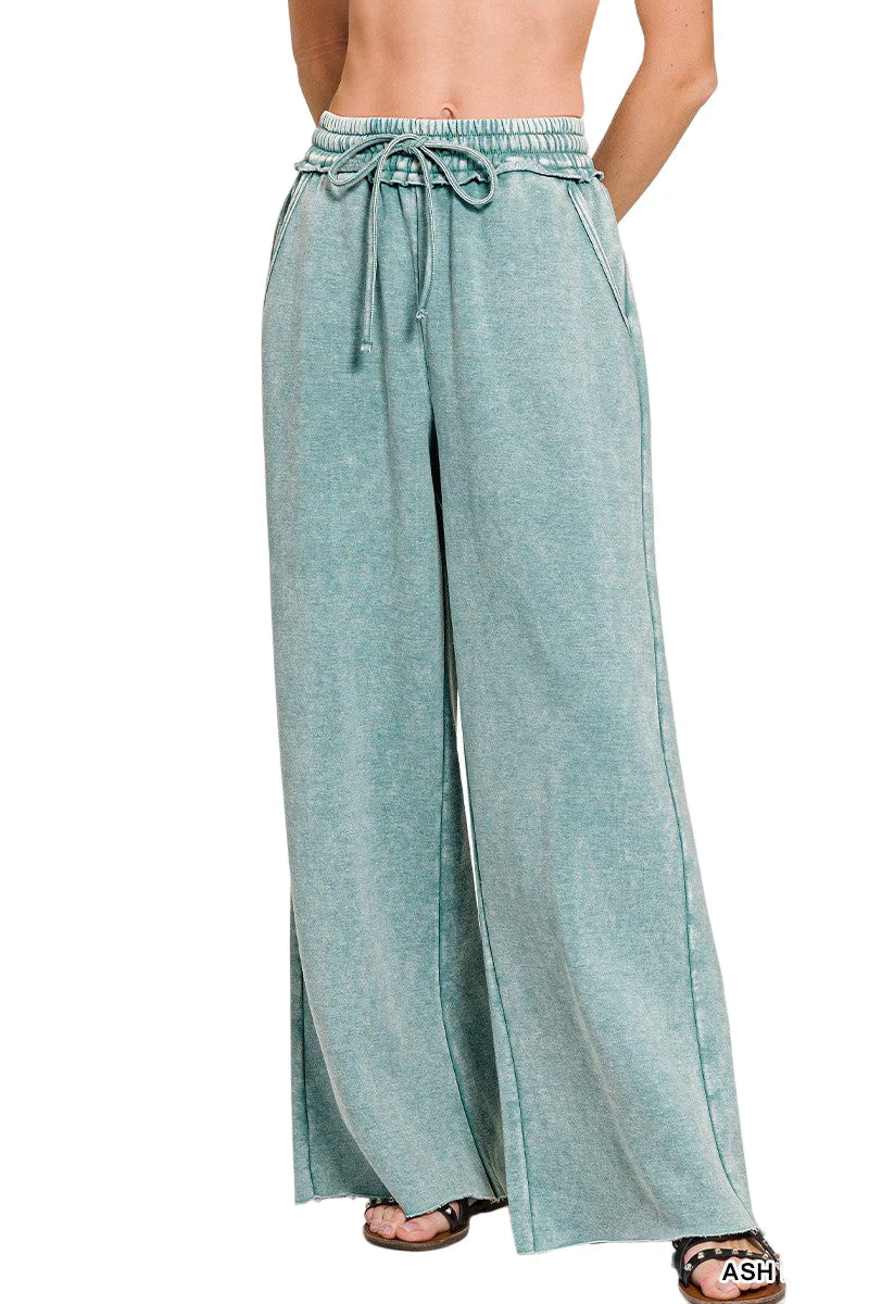 French Terry Pigment Dye & Enzyme Washed Pants BLUE GREY