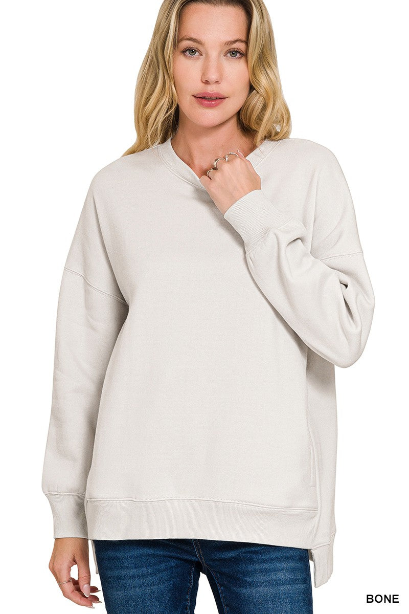 Fleece Hi-low Boyfriend Sweatshirts With Pockets BONE