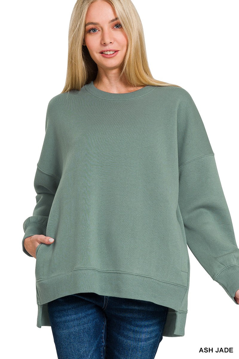 Fleece Hi-low Boyfriend Sweatshirts With Pockets ASH JADE