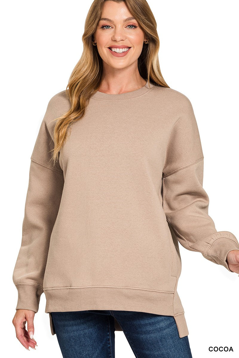 Fleece Hi-low Boyfriend Sweatshirts With Pockets COCOA