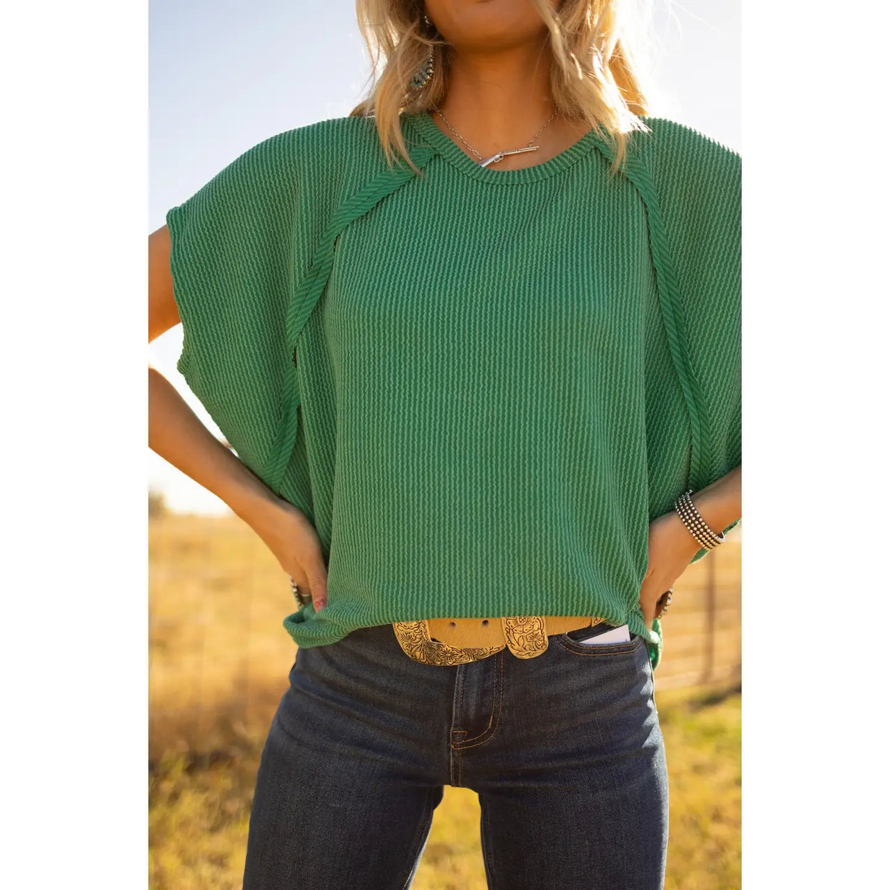 Knit Poncho Top KELLY GREEN