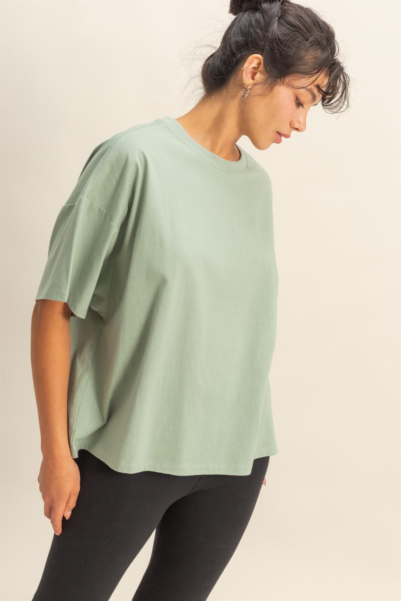 Crew Neck Short Sleeve Oversized T-shirt SAGE GREEN