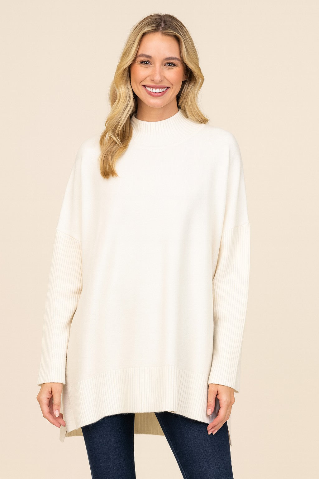 Wide Sleeve Mock Neck Sweater IVORY