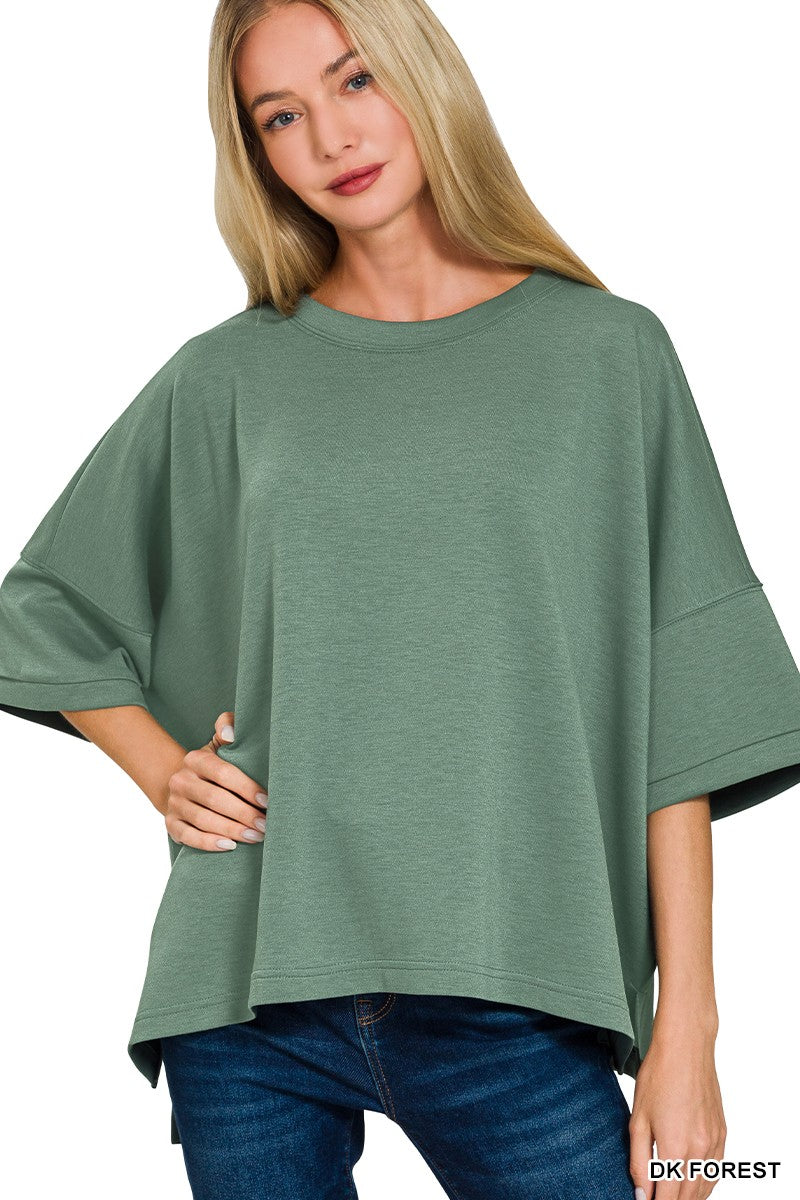 Scuba Round Neck Top With Side Slits DK FOREST