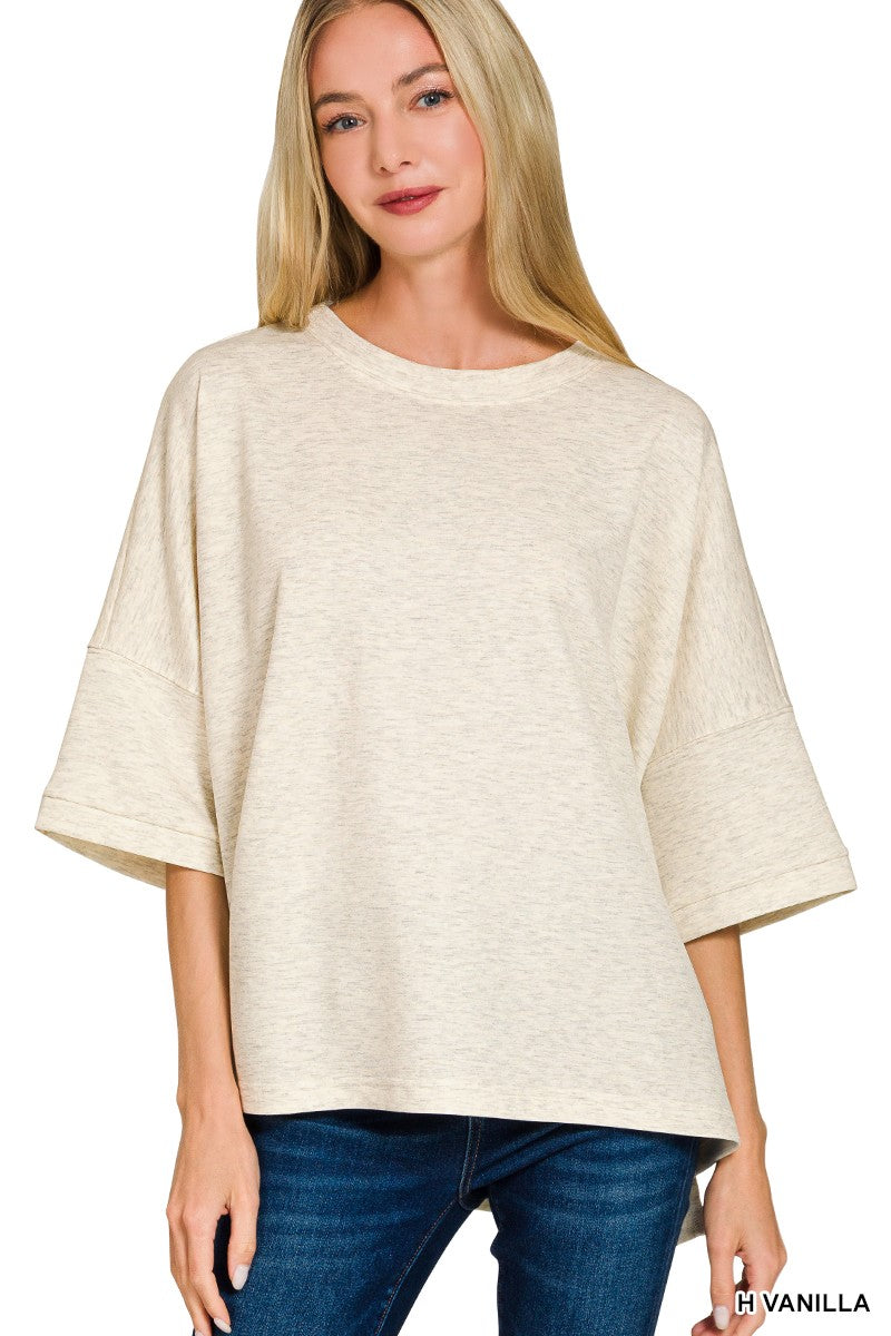 Scuba Round Neck Top With Side Slits H VANILLA