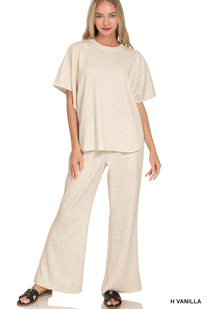 Scuba Curbed Hem Top & Pants Set H VANILLA