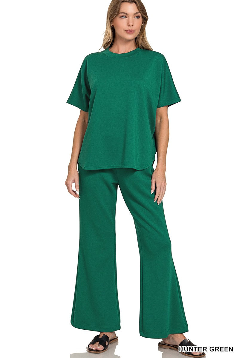 Scuba Curbed Hem Top & Pants Set HUNTER GREEN
