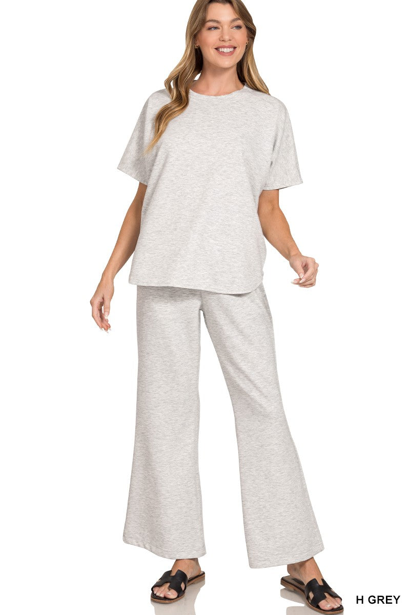 Scuba Curbed Hem Top & Pants Set H GREY