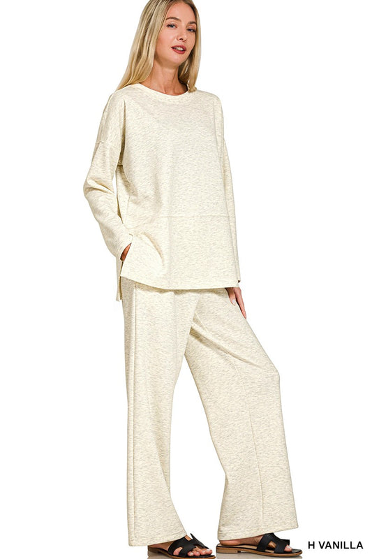 Scuba Side Slit Top & Pants Set H VANILLA