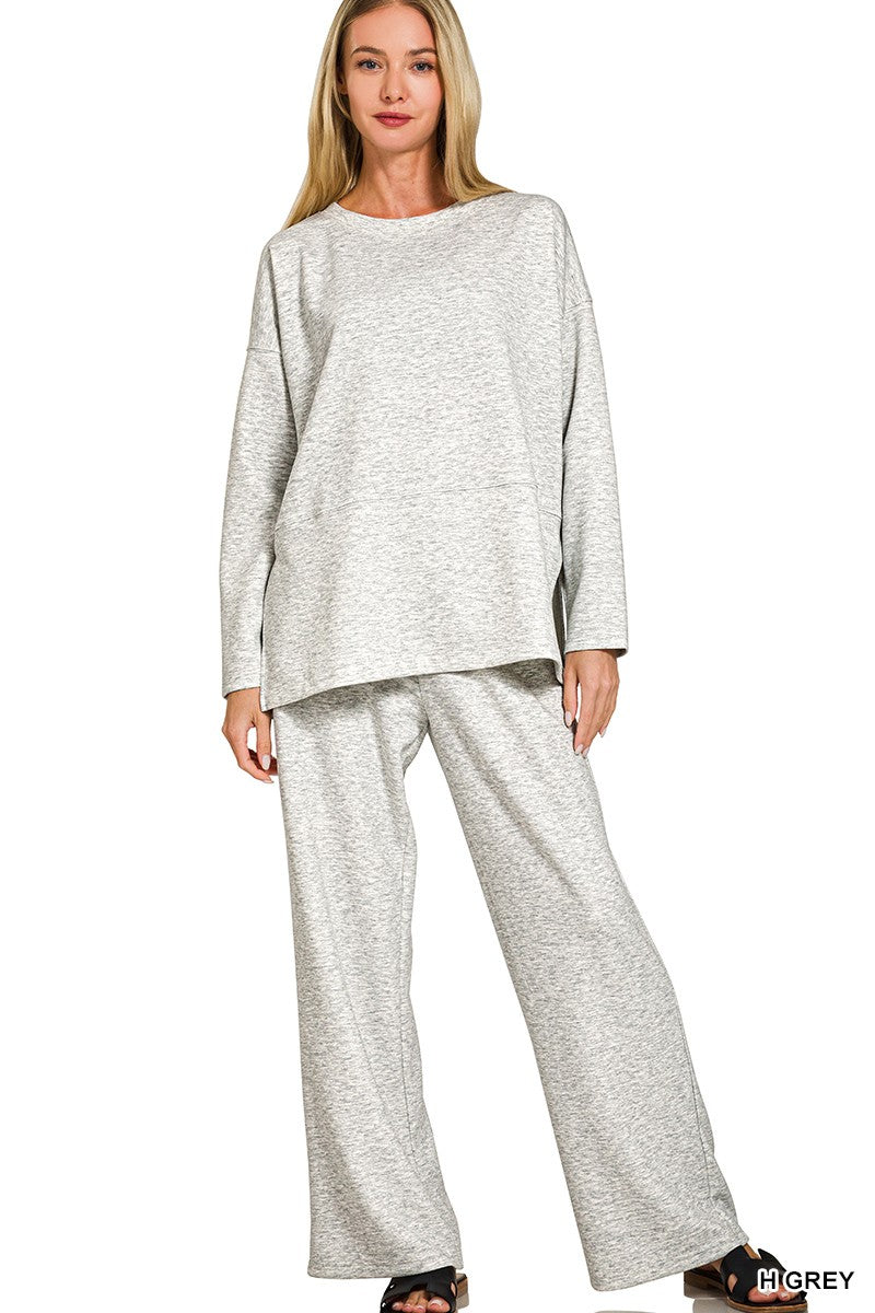 Scuba Side Slit Top & Pants Set H GREY