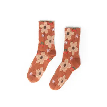 Floral Printed Texture Crew Socks