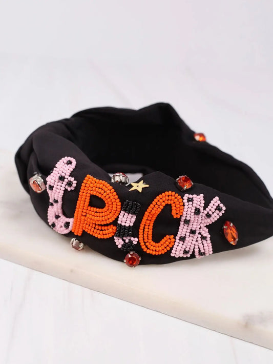 Trick or Treat Beaded Headband Black