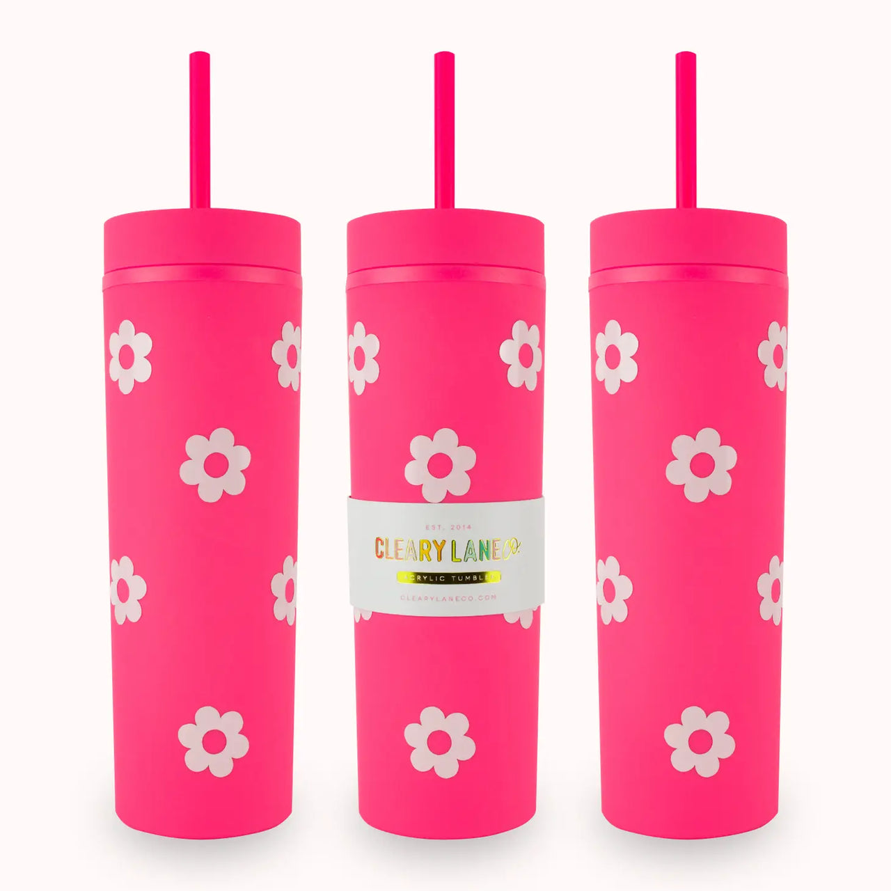16oz Matte Tumbler Cup | Hot Pink Flowers