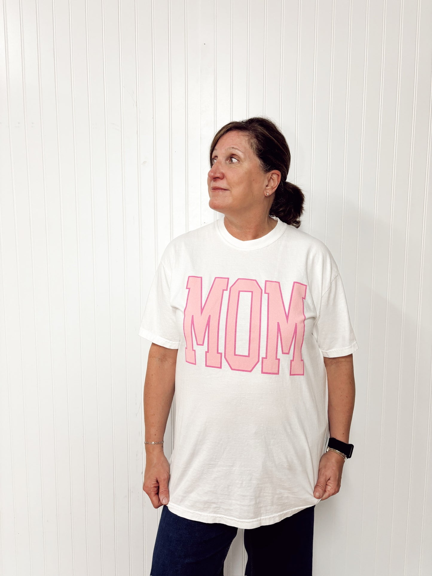 MOM pink block tee