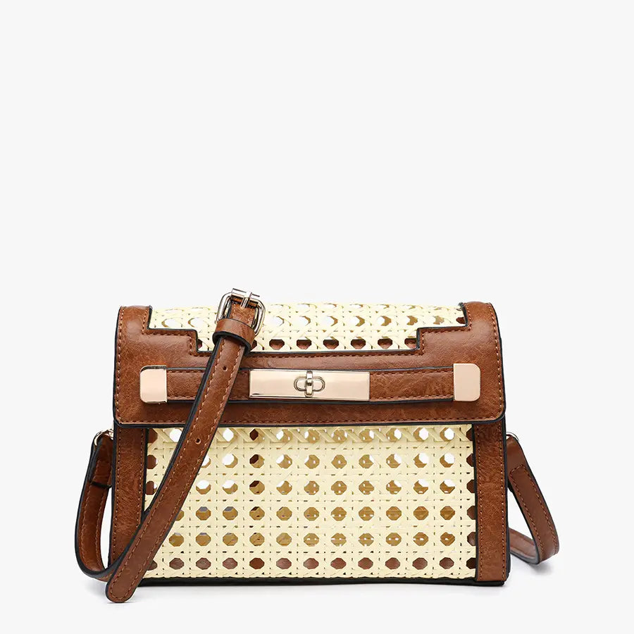 Etta Rattan Crossbody w/ Vegan Leather Accents