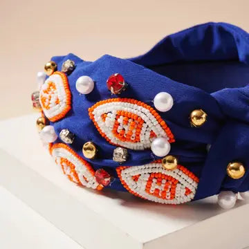 Pearls and Seed Beads Headband BLUE ORANGE