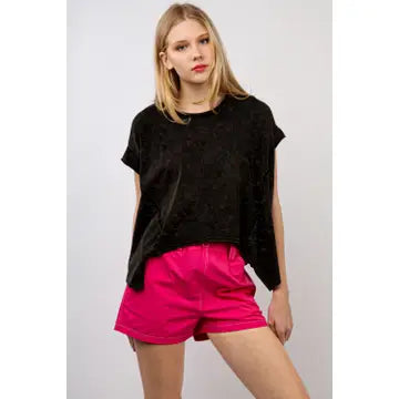 Short Sleeve Washed Comfy Knit Top