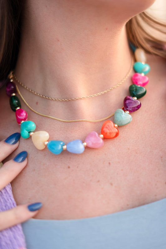Multi Color Resin Heart Necklace