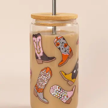 HALLOWEEN WESTERN COWGIRL BOOTS GLASS CUP