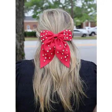 Brett Cz Hair Bow RED