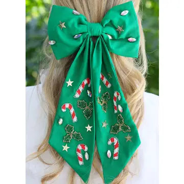 Candy Cane Hair Bow Green