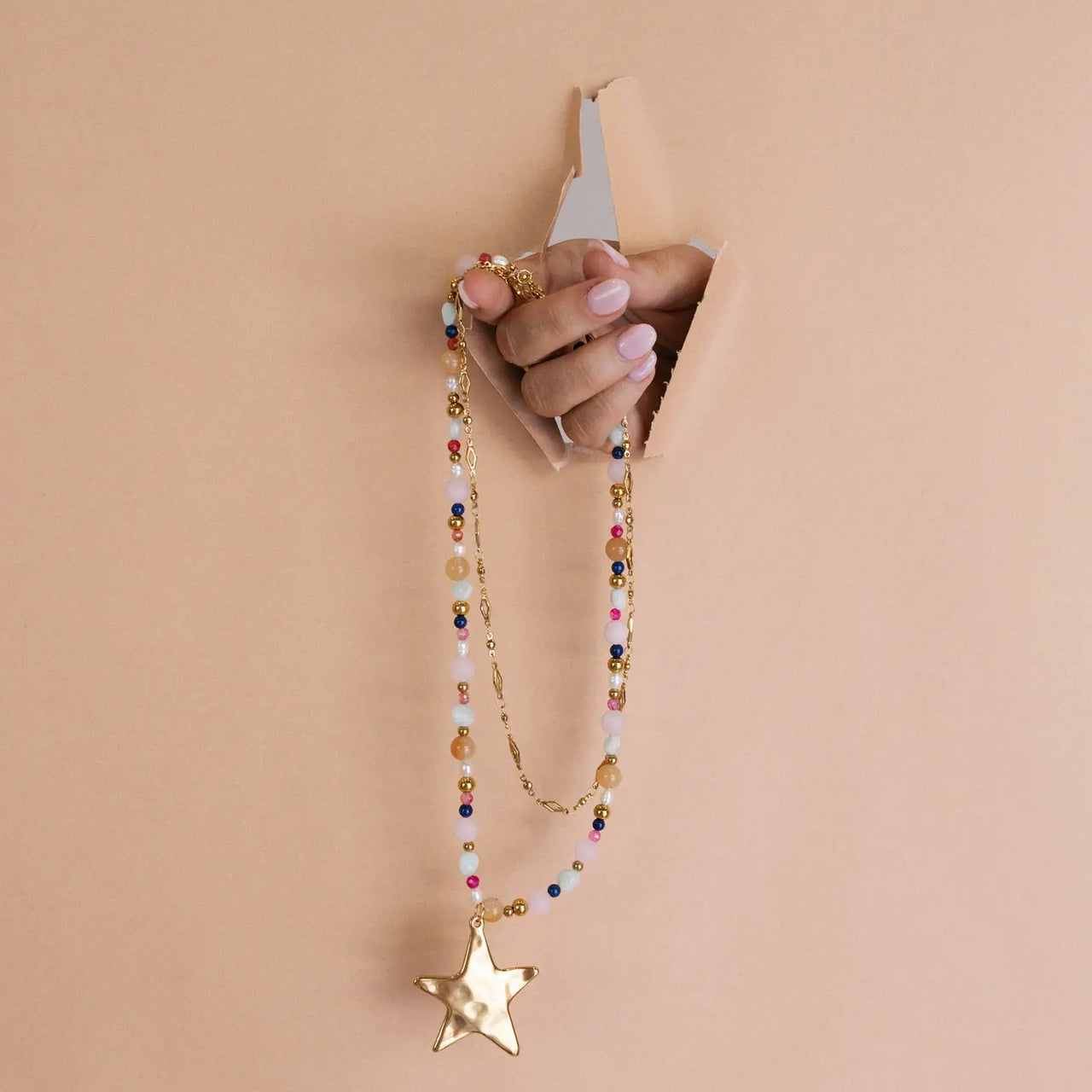 Ziggy Star Layered Necklace - Pink