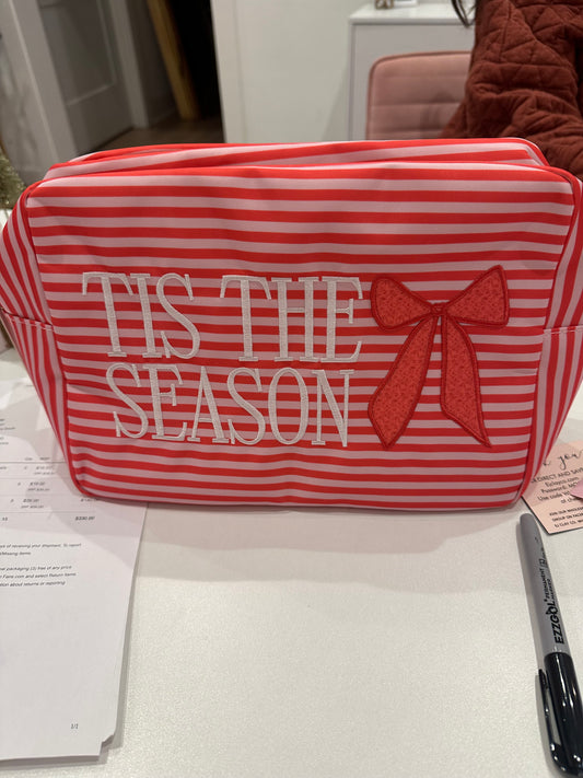 Tis the season red stripe nylon bag