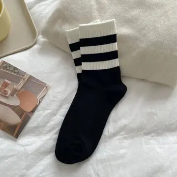 Autumn and Winter Contrast Color Double Bar SOCKS