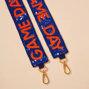 Game Day Seed Beaded Bag Strap ORANGE NAVY