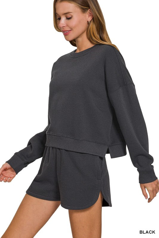 fleece long sleeve sweatshirts & short set