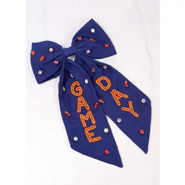 Game Day Embellished Bow NAVY ORANGE
