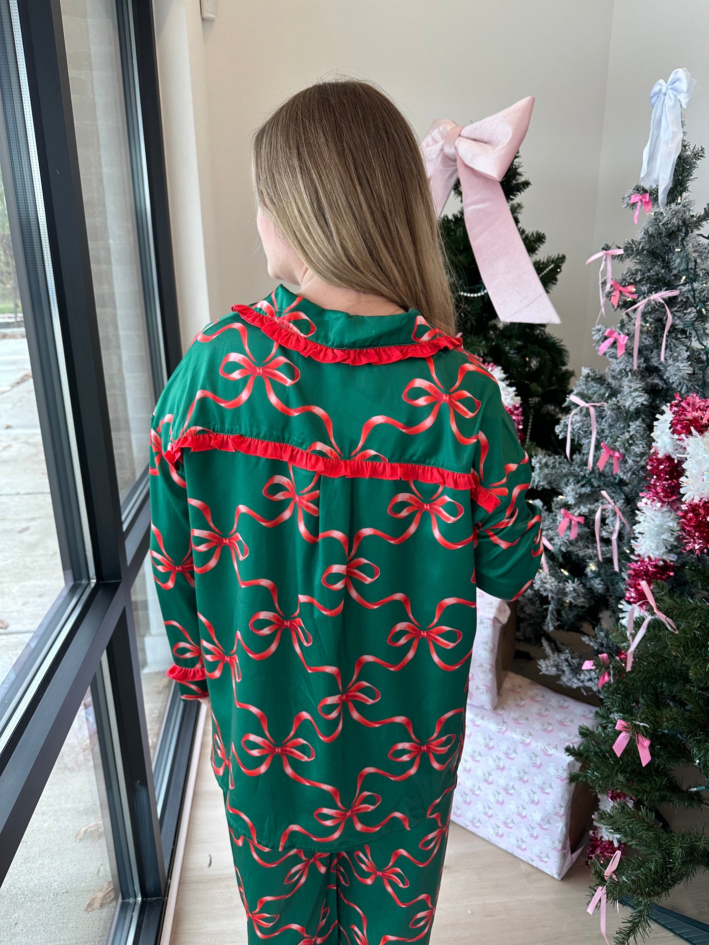 bow print pajama set