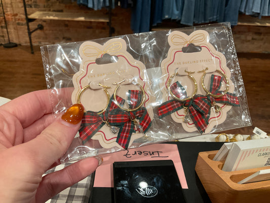 Plaid ribbon earrings