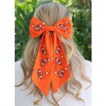 Hutson Beaded Football Bow Orange