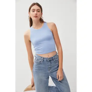 High Neck Cropped Tank blue