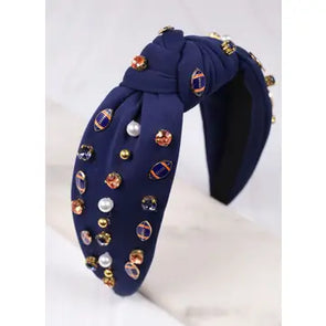 Football Embellished Headband Navy Orange