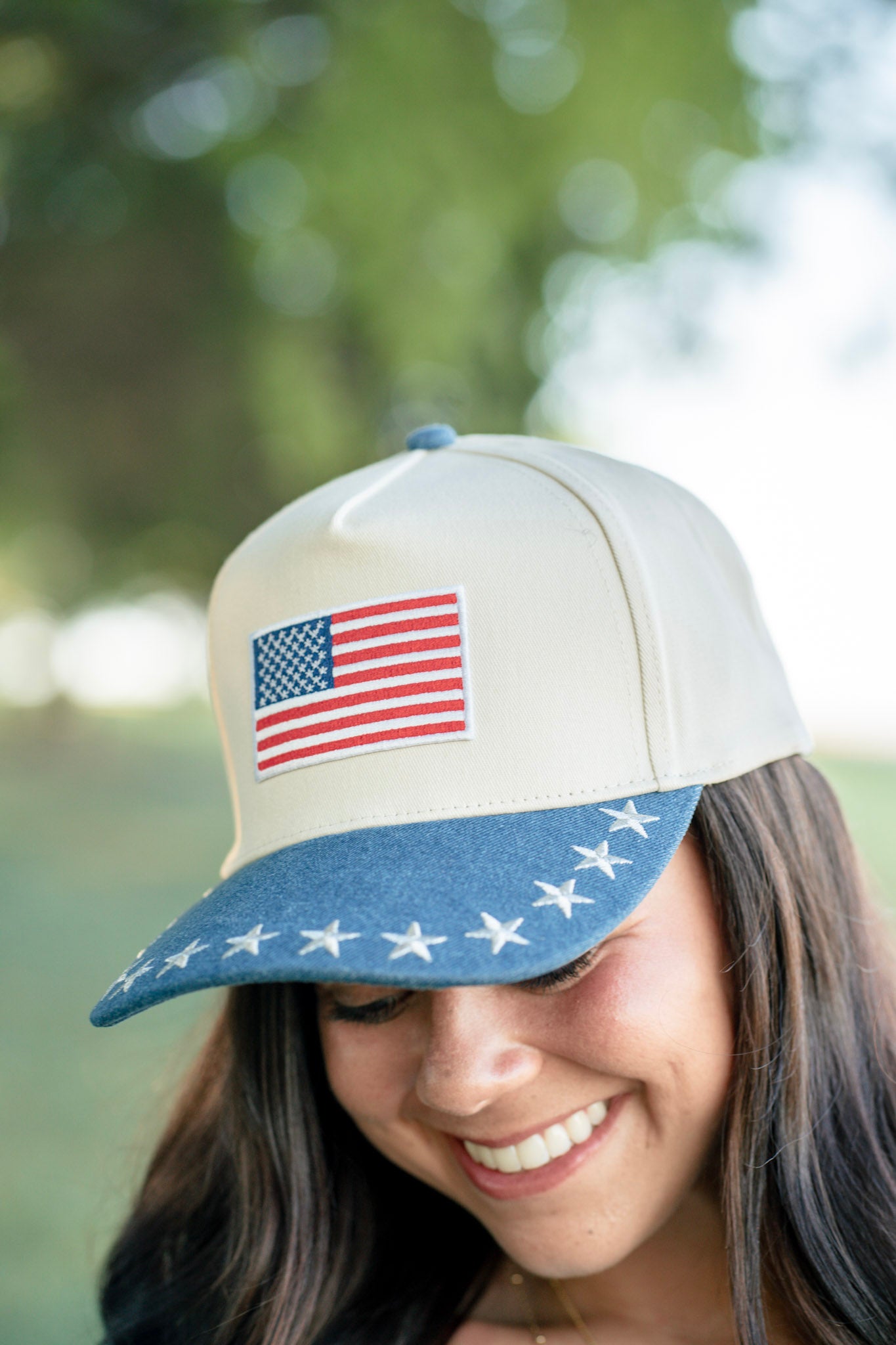 Flag Patch Embroidered Star Brim Hat