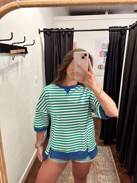 Online- Oversized Striped Tee Blue/Green