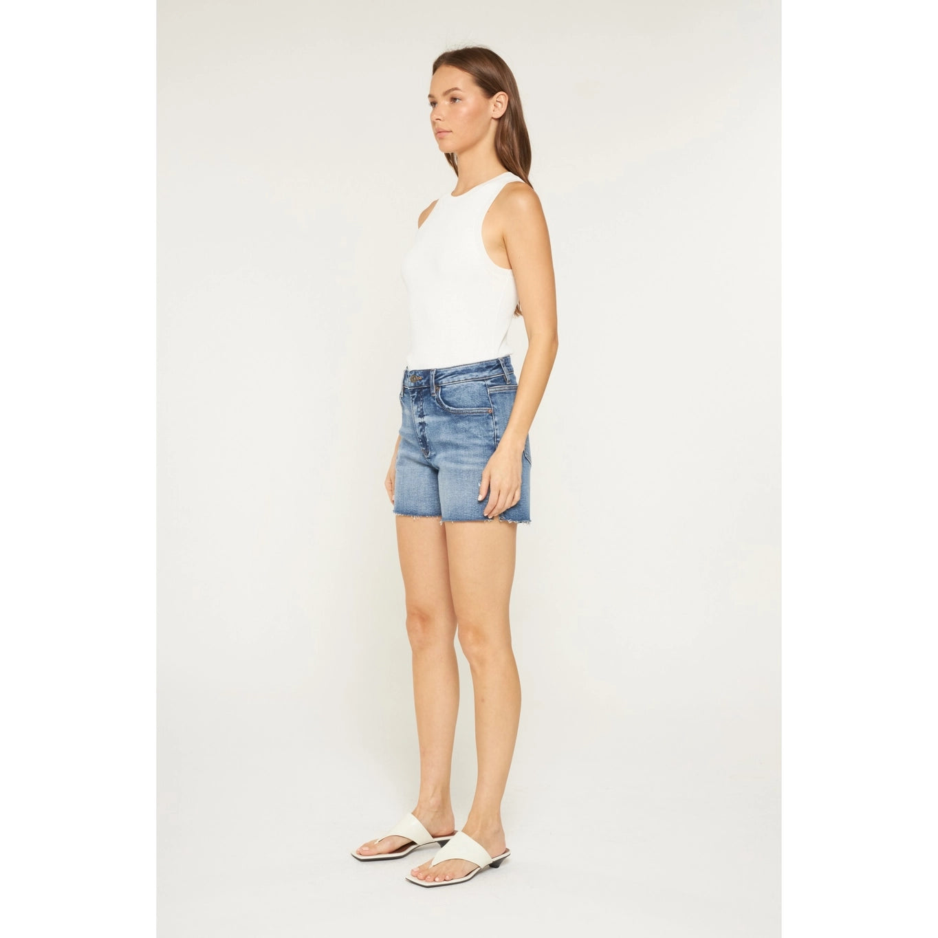 High Rise Raw Hem Denim Shorts