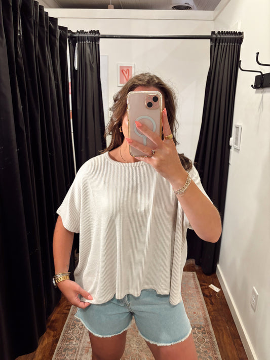Online- Ribbed Flowy SS Tan