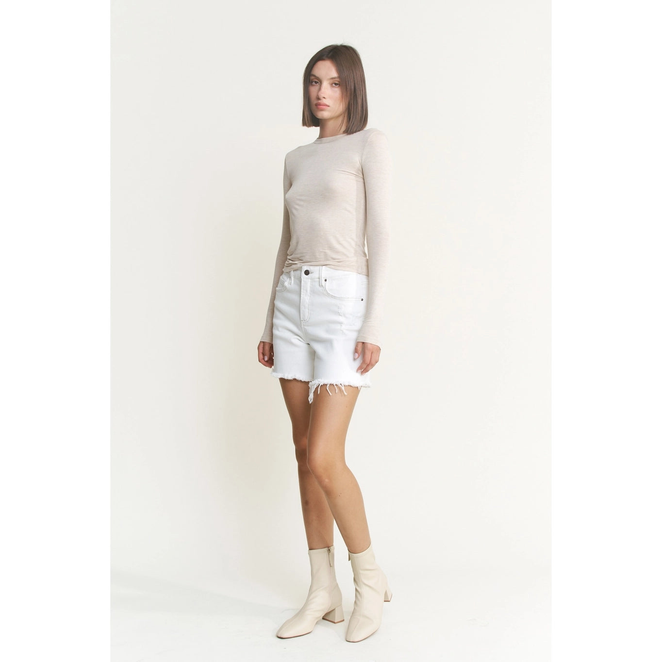 High Rise Distressed Frayed Hem Shorts