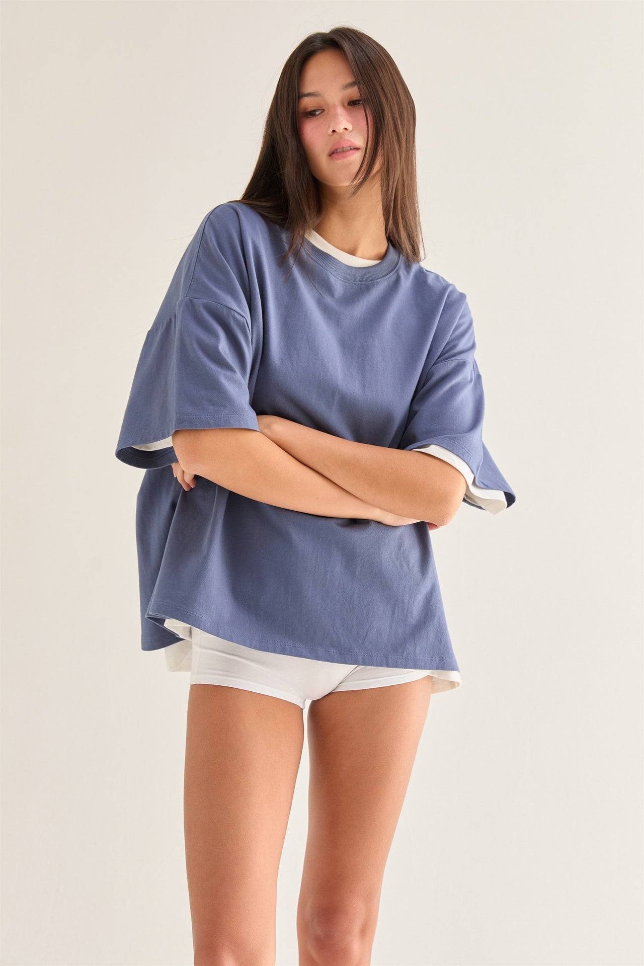 Crew Neck Short Sleeve Oversized T-shirt DUSTY NAVY