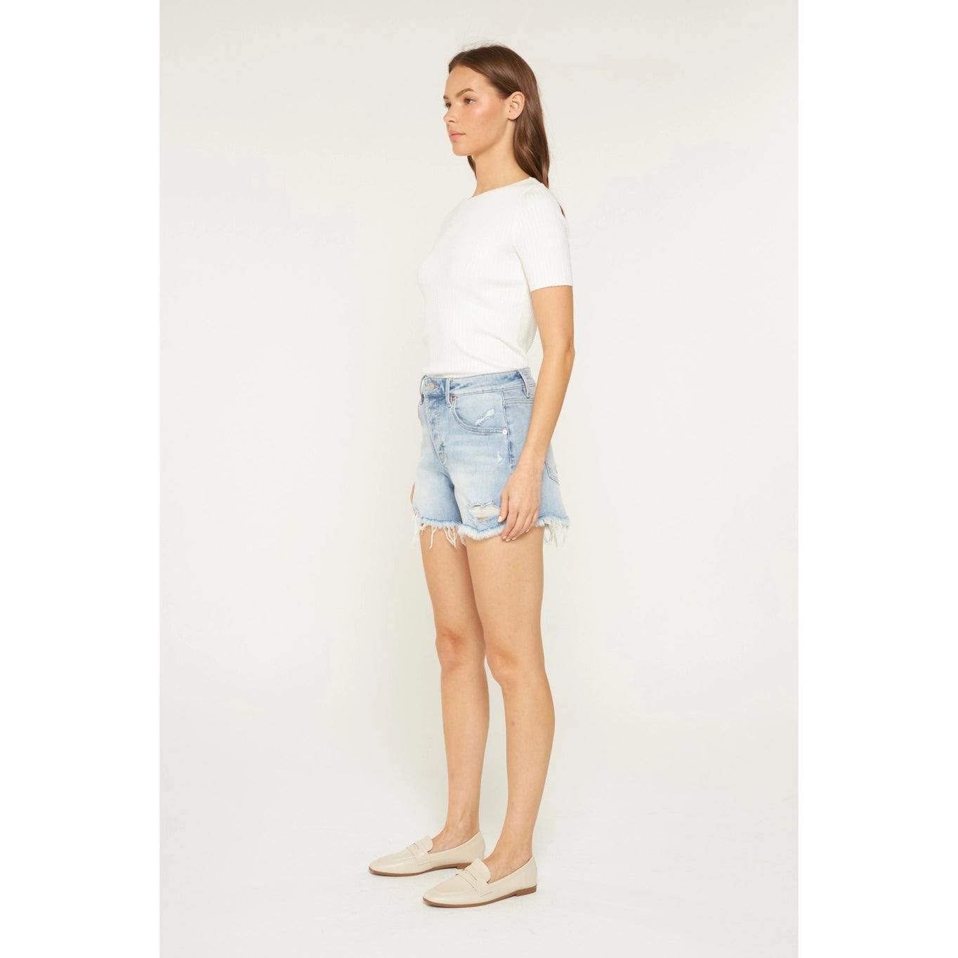 Super High Distressed Shorts with Button Up