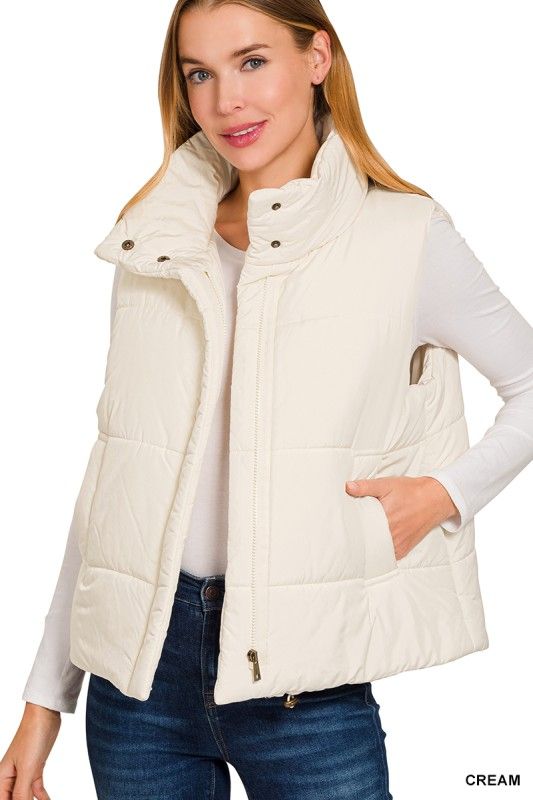 High Neck Puffer Vest SAND BEIGE