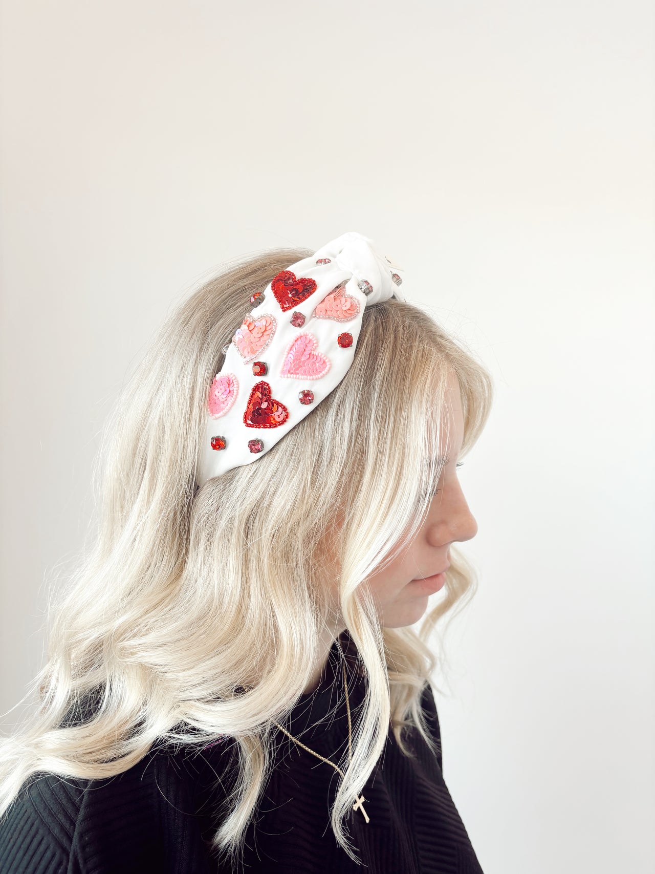 white sequin heart headband