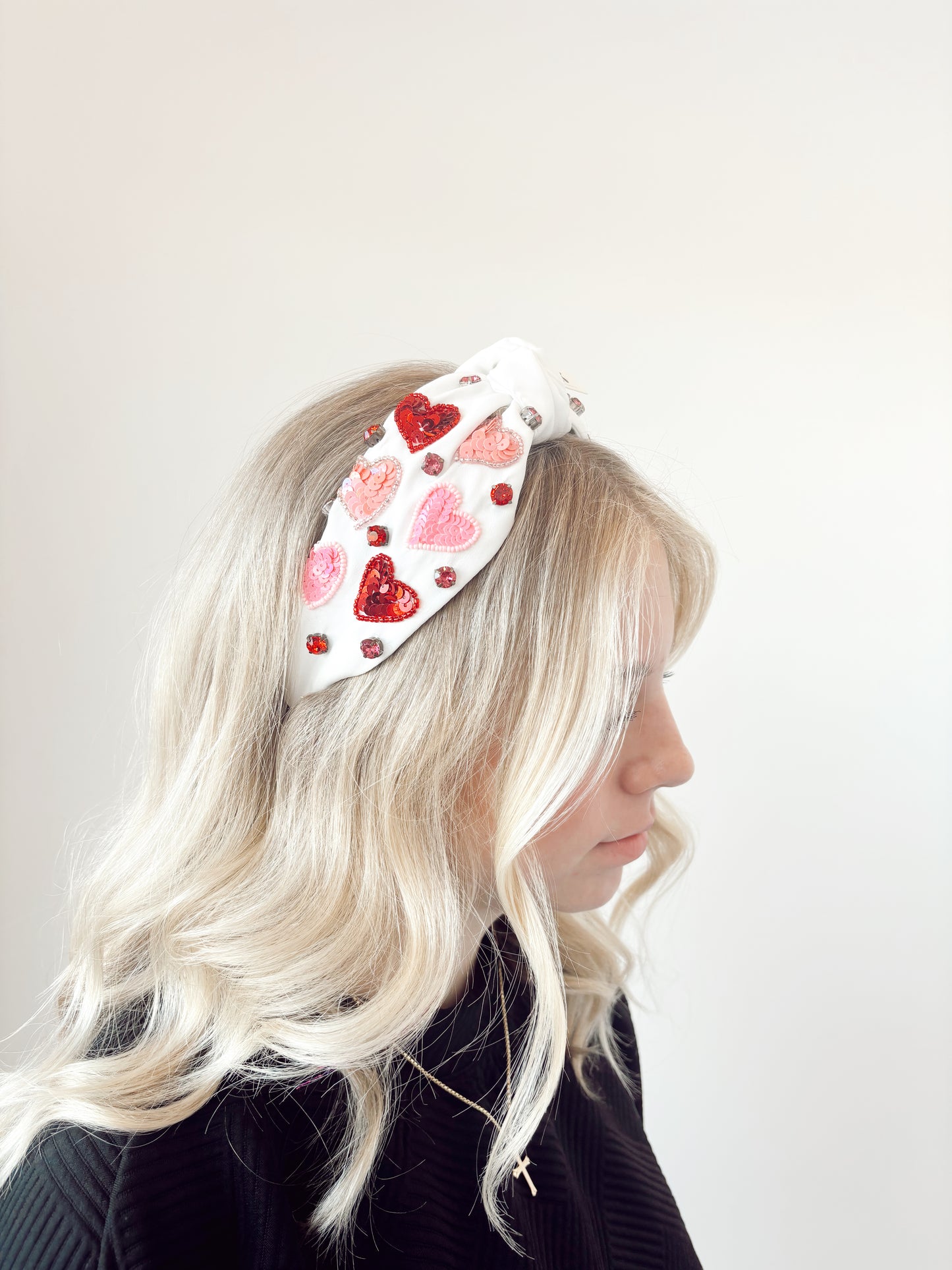 white sequin heart headband