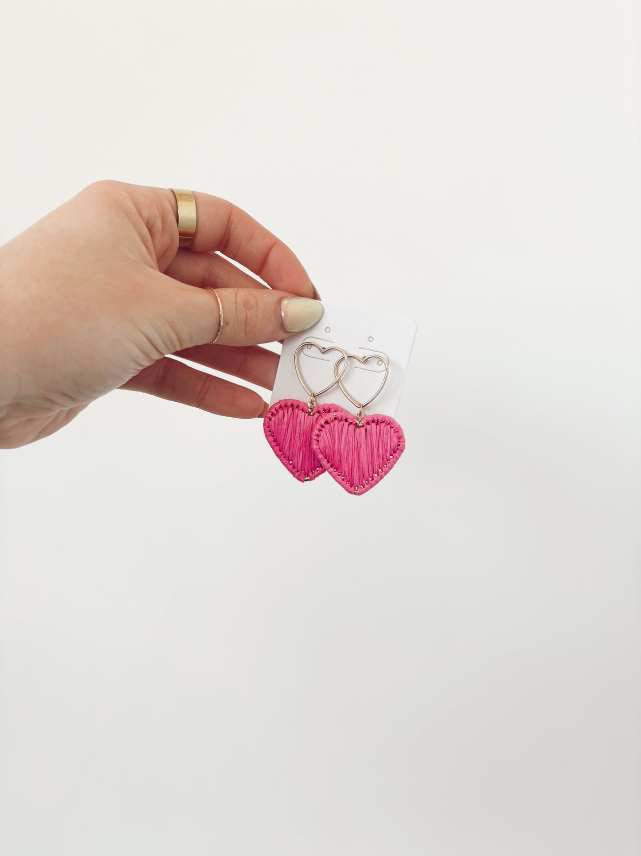 dark pink woven heart earrings