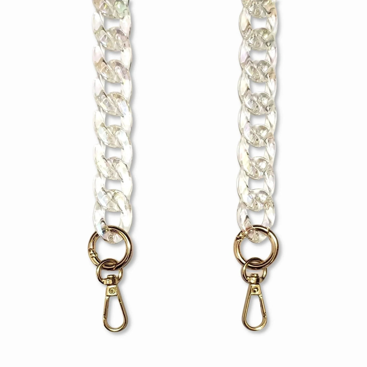 Cyra - Crystal Effect Resin Long Chain with Golden Carabiners Clear The American Case